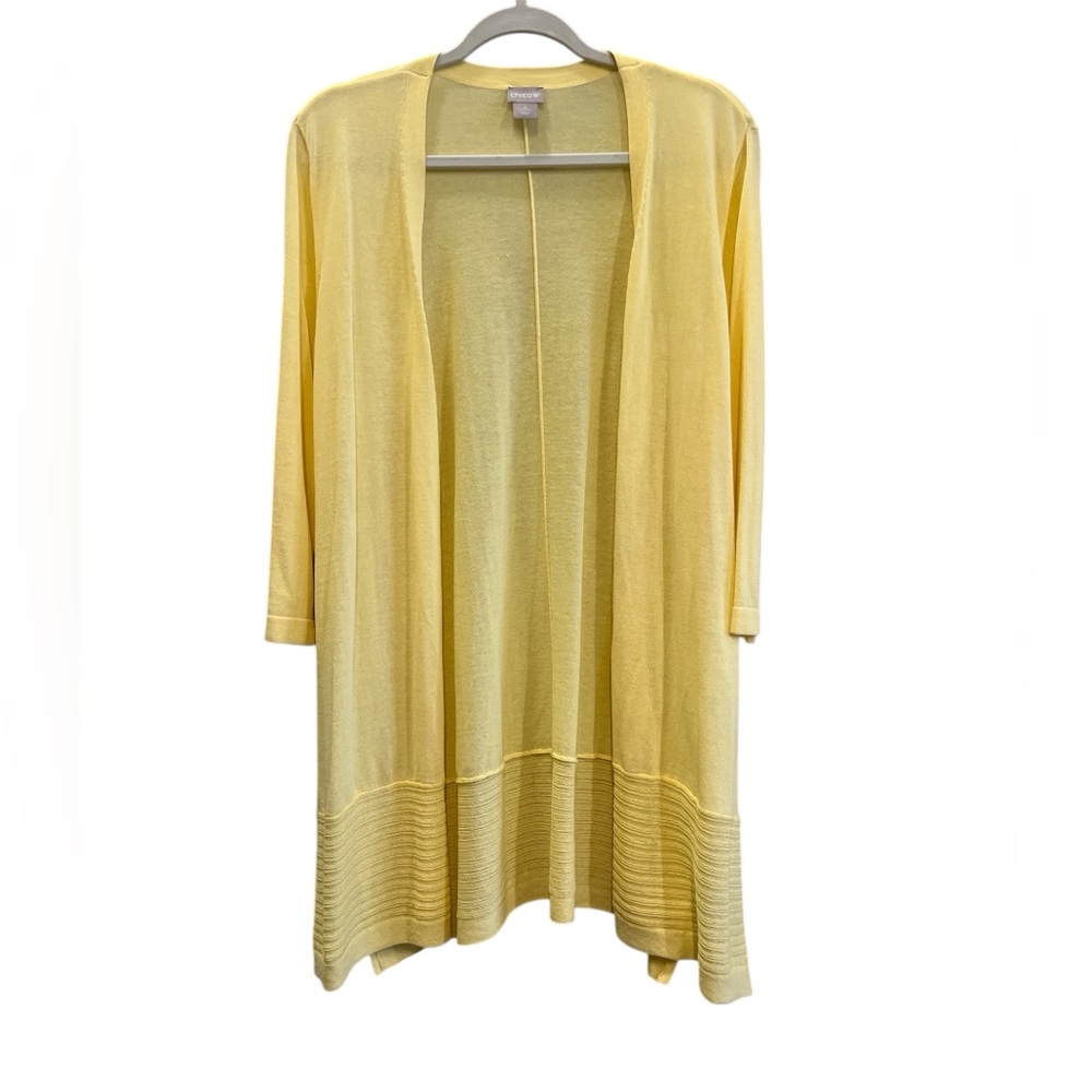 Chico's Pale Yellow Open-Front Cardigan 3/4 Sleeves Size 12